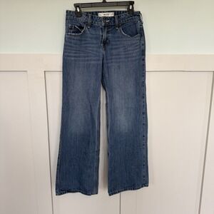 HOLLISTER Low-Rise Baggy Jeans Sz 25 (0) Whiskering Y2K Blue Denim Wide Leg